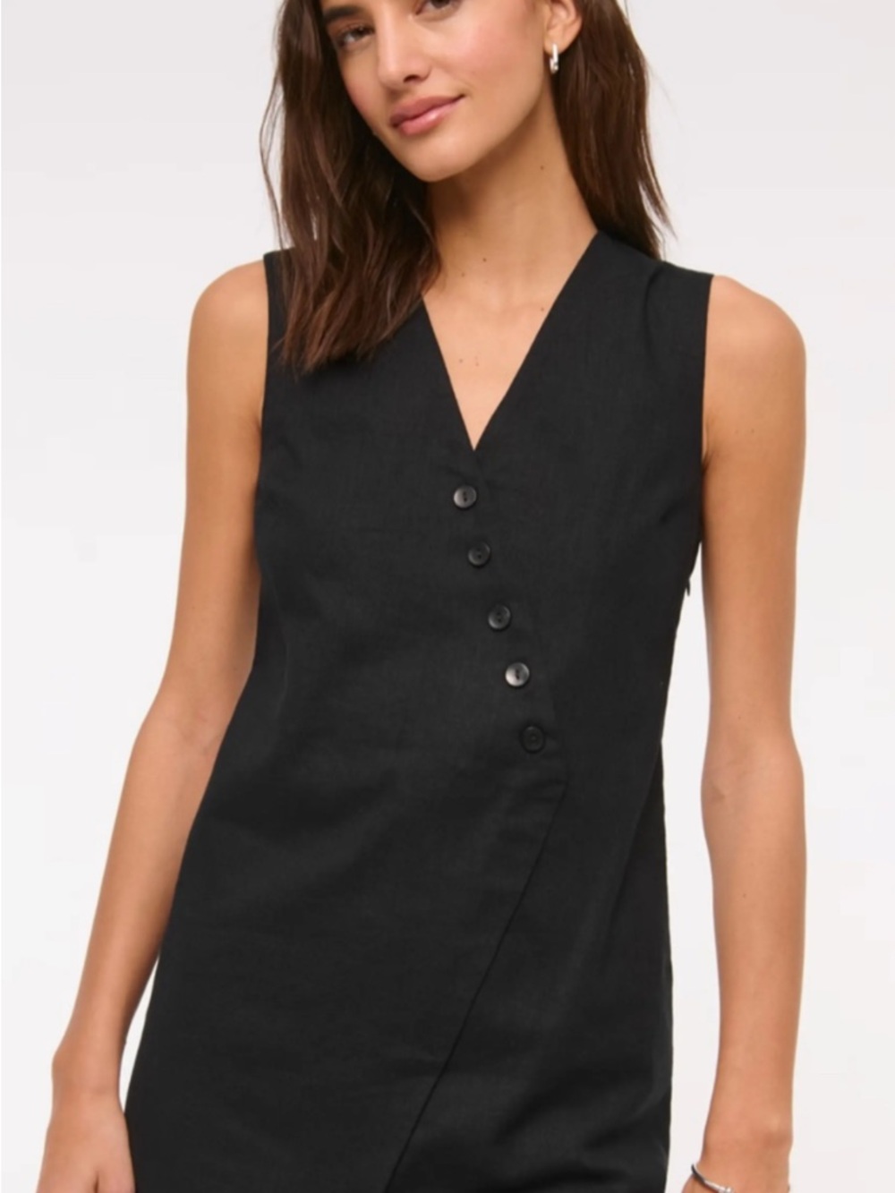 Abercrombie & Fitch Black Sleeveless V-Neck Mini Dress with buttons